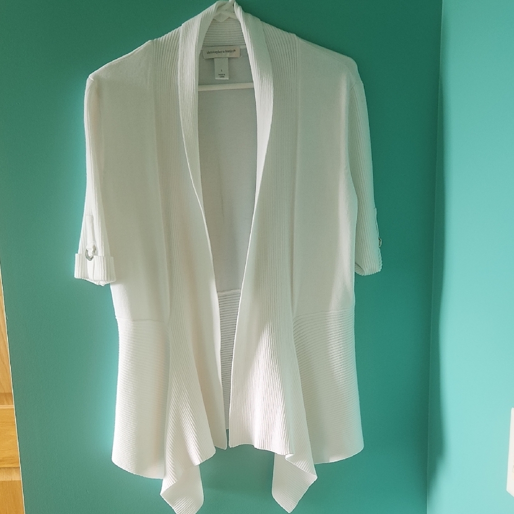 Christopher & Banks Crisp White Ribbed Women's Cardigan Sz S/M